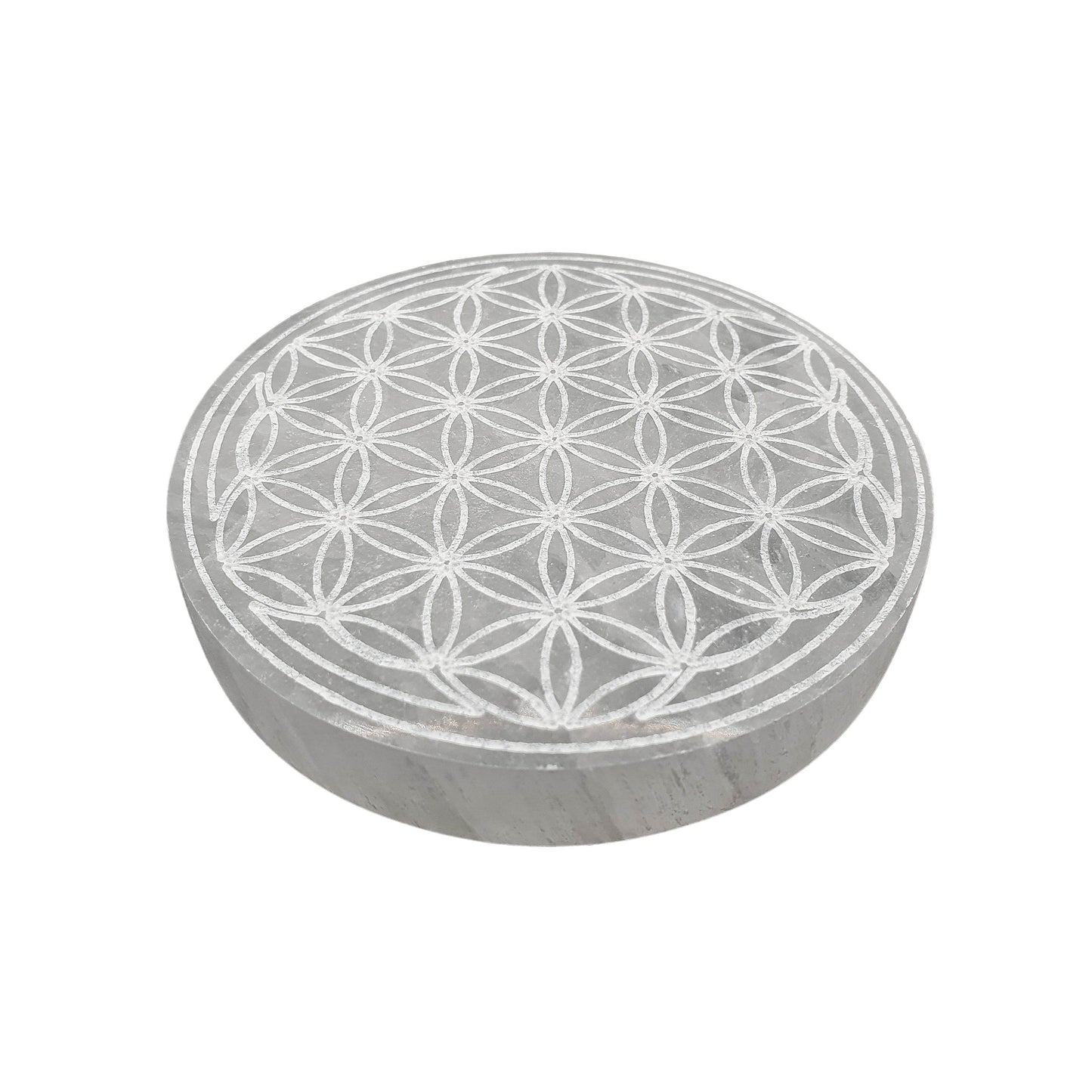 Selenite Flower of Life Charging Plate - Daughter of Swords