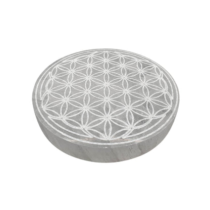 Selenite Flower of Life Charging Plate - Daughter of Swords
