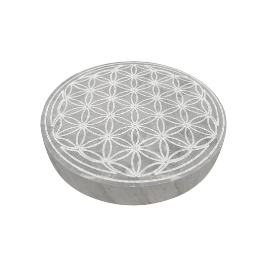 Selenite Flower of Life Charging Plate - Daughter of Swords