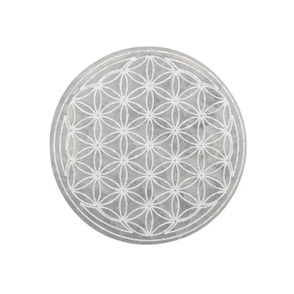 Selenite Flower of Life Charging Plate - Daughter of Swords