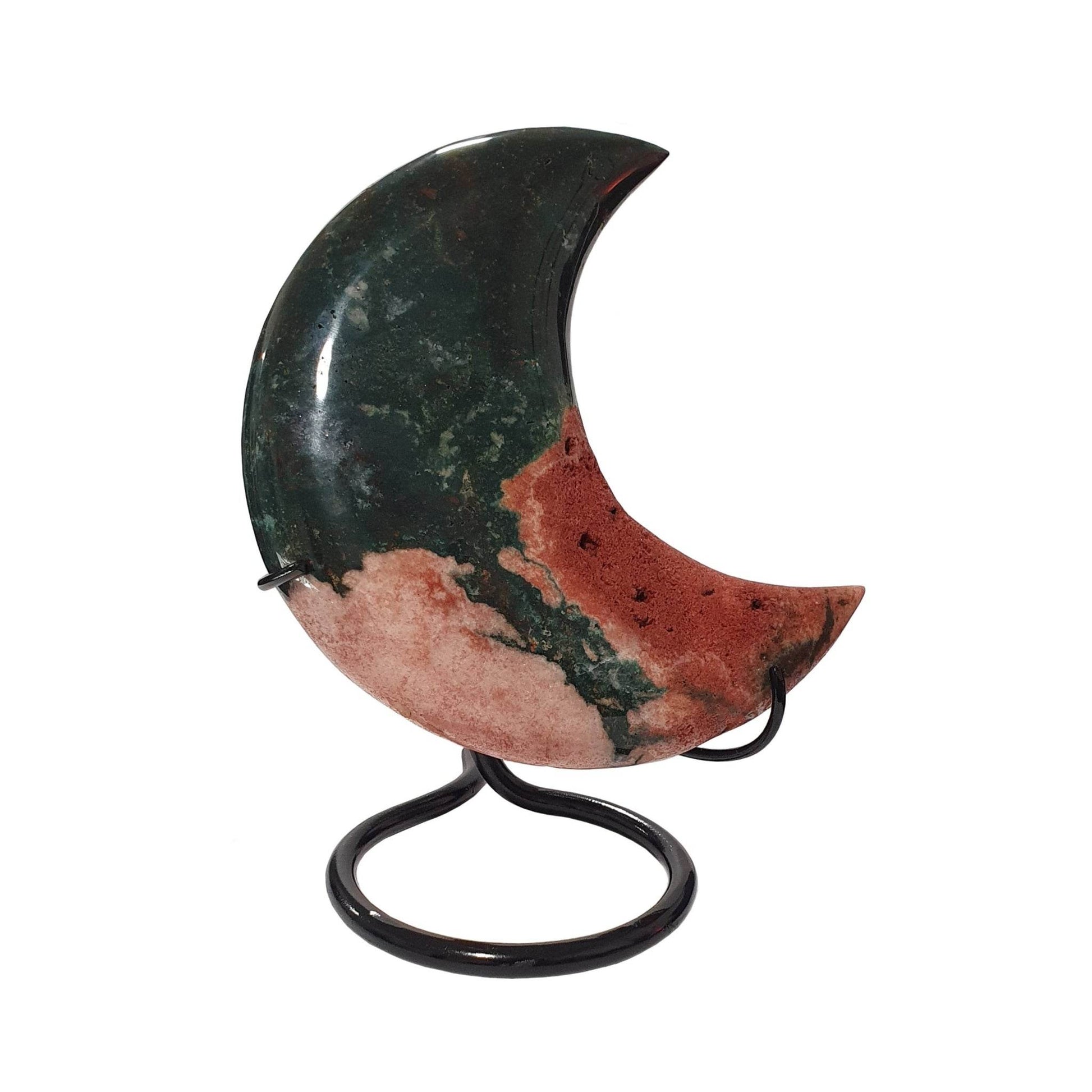Bloodstone & Pink Amethyst Crescent Moon on Stand - Daughter of Swords