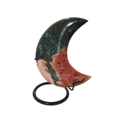 Bloodstone & Pink Amethyst Crescent Moon on Stand - Daughter of Swords
