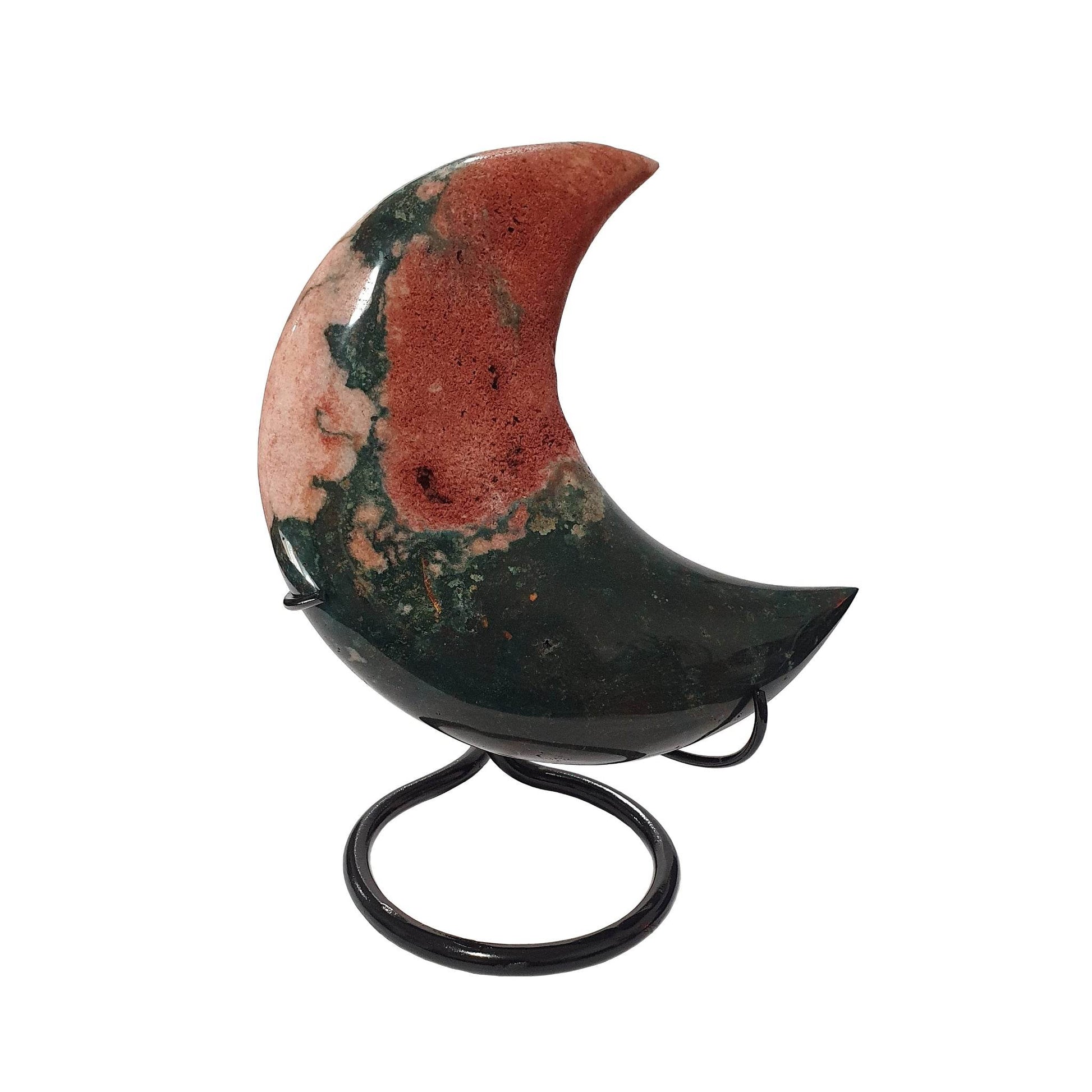 Bloodstone & Pink Amethyst Crescent Moon on Stand - Daughter of Swords